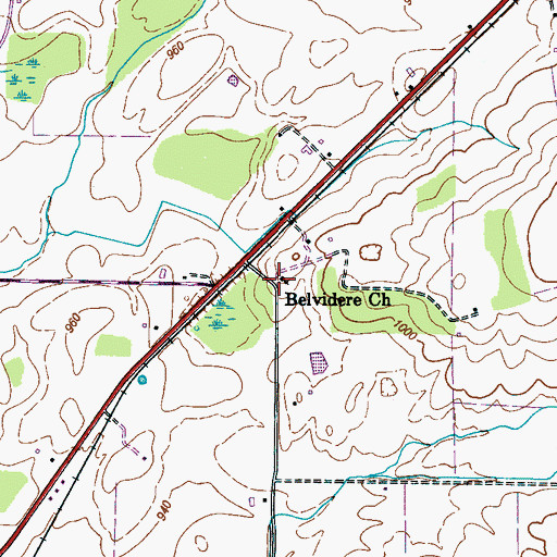 Topographic Map of Belvidere Church, TN