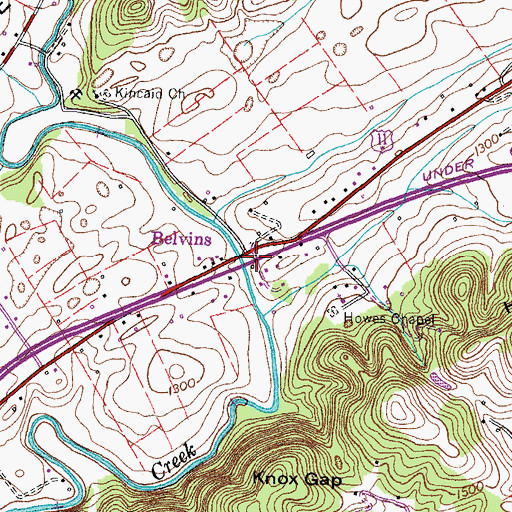 Topographic Map of Belvins, TN