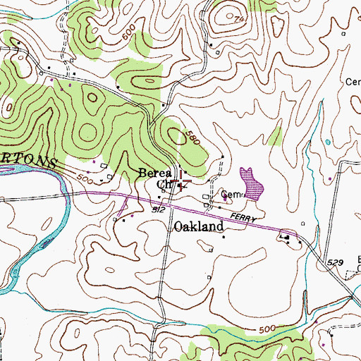 Topographic Map of Berea Church, TN