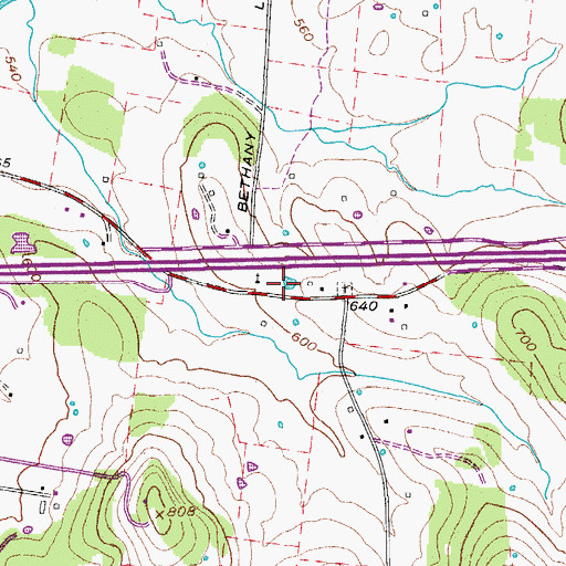 Topographic Map of Bethany Church, TN