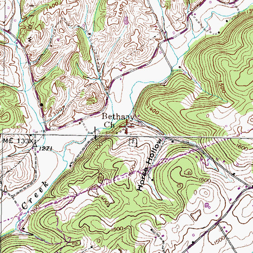Topographic Map of Bethany Church, TN