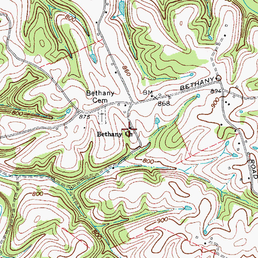 Topographic Map of Bethany Church, TN