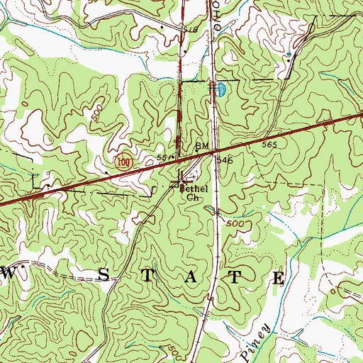 Topographic Map of Bethel Baptist Church, TN