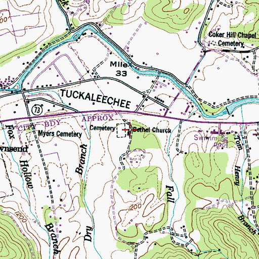 Topographic Map of Bethel Baptist Church, TN