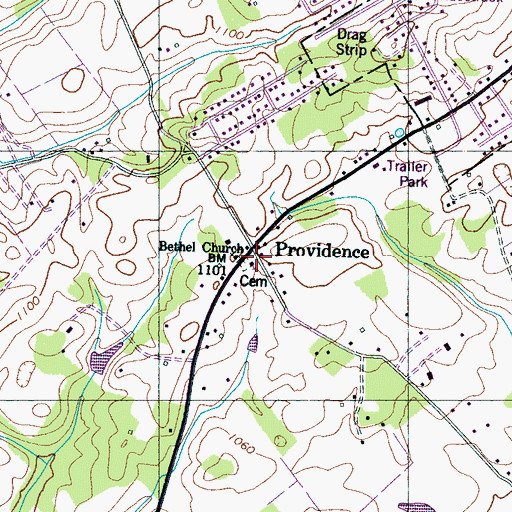 Topographic Map of Bethel Methodist Church, TN