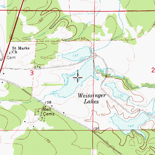 Topographic Map of W W Weissinger Number 2 Lake, AL