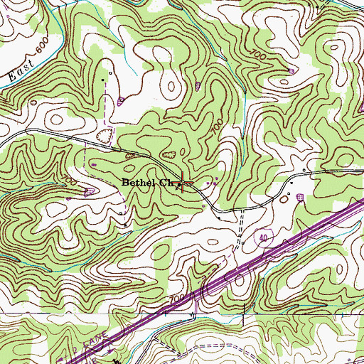 Topographic Map of Bethel Church, TN