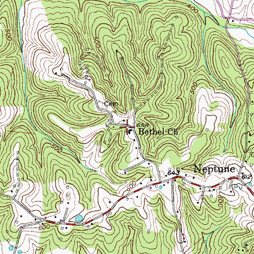 Topographic Map of Bethel Church, TN
