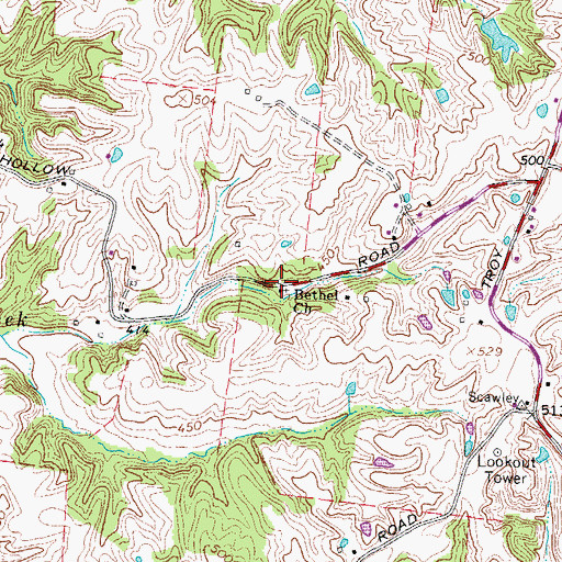 Topographic Map of Bethel Baptist Church, TN