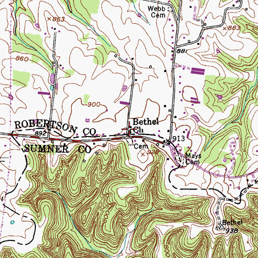 Topographic Map of Bethel Baptist Church, TN