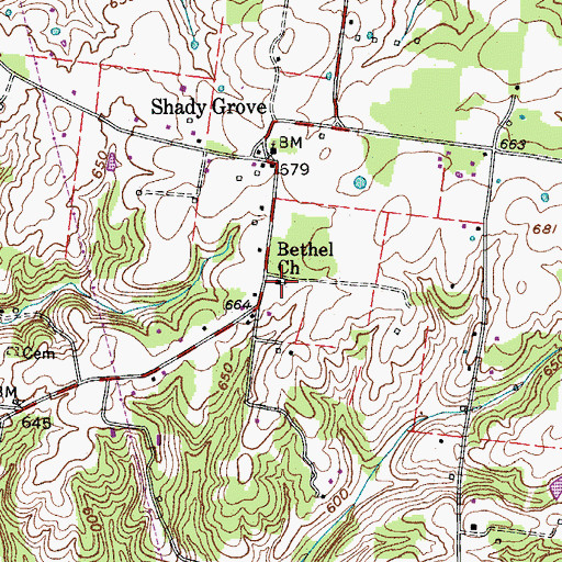Topographic Map of Bethel Freewill Baptist Church, TN