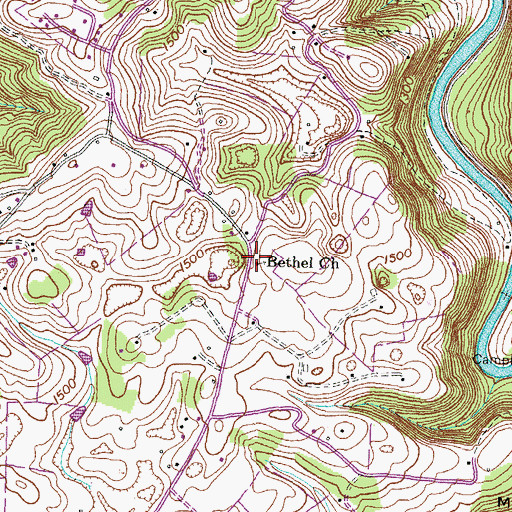 Topographic Map of Bethel Baptist Church, TN