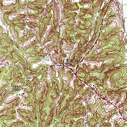Topographic Map of Bethel Church, TN