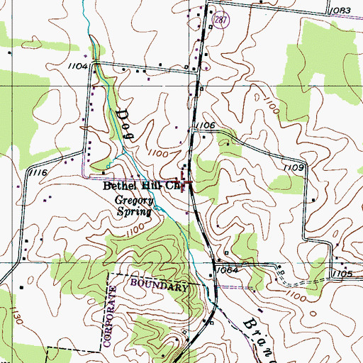 Topographic Map of Bethel Hill Baptist Church, TN