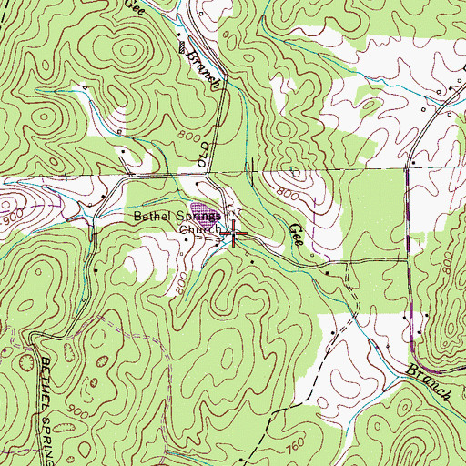 Topographic Map of Bethel Springs Baptist Church, TN