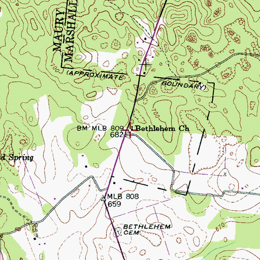 Topographic Map of Bethlehem Church, TN