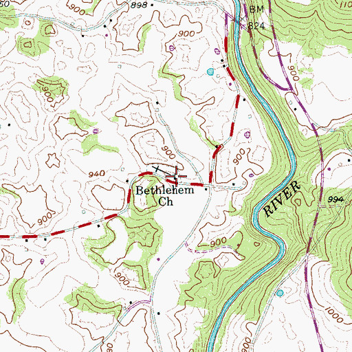 Topographic Map of Bethlehem Church, TN