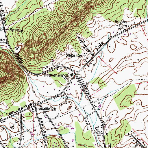 Topographic Map of Bethlehem United Methodist Church, TN