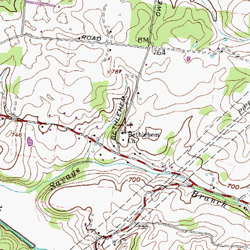 Topographic Map of Bethlehem Church, TN