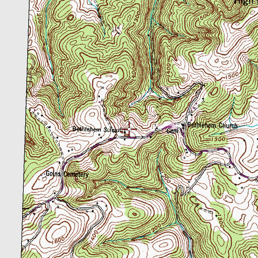 Topographic Map of Bethlehem School, TN
