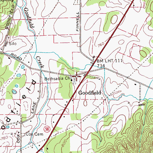 Topographic Map of Bethsadia Church, TN