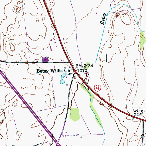 Topographic Map of Betsy Willis Church, TN