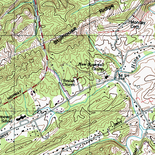 Topographic Map of Beulah United Methodist Church, TN