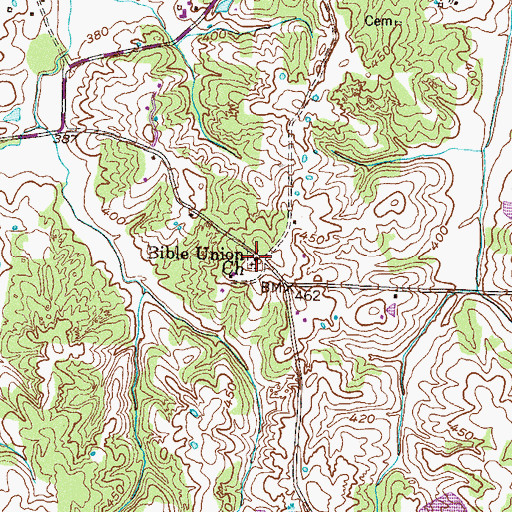 Topographic Map of Bible Union Church, TN