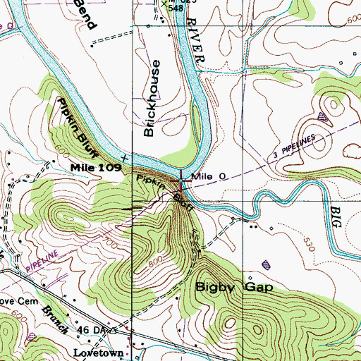 Topographic Map of Big Bigby Creek, TN