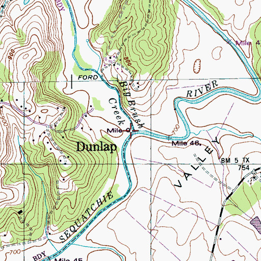 Topographic Map of Big Brush Creek, TN