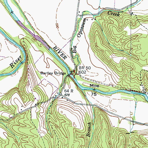 Topographic Map of Big Opossum Creek, TN