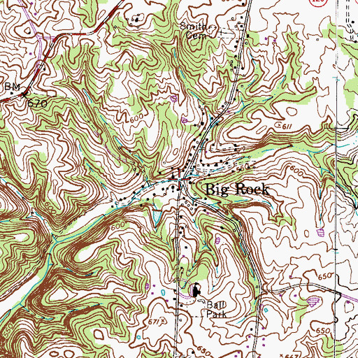 Topographic Map of Big Rock, TN