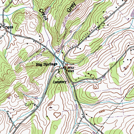 Topographic Map of Big Springs, TN