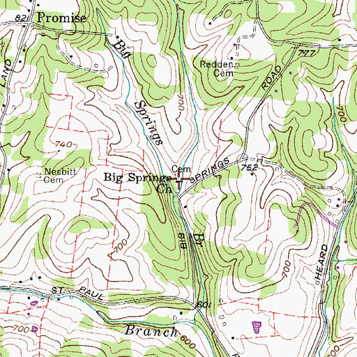 Topographic Map of Big Springs Church, TN