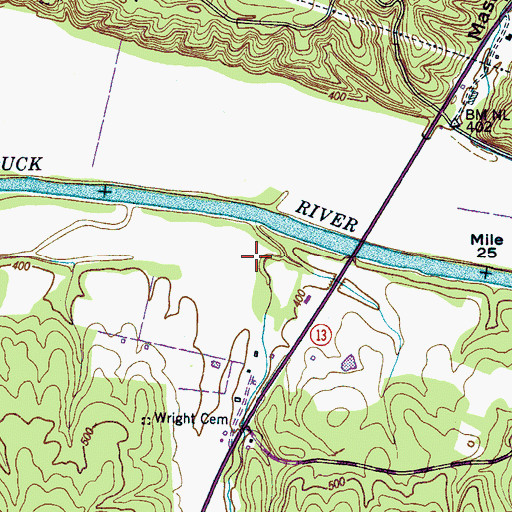 Topographic Map of Big Watered Hollow, TN
