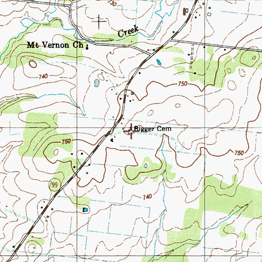 Topographic Map of Bigger Cemetery, TN