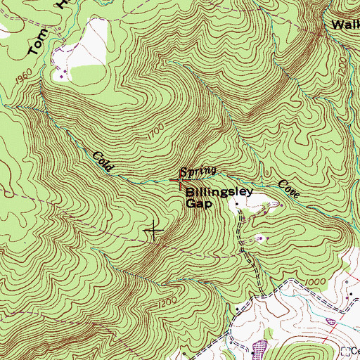 Topographic Map of Billingsley Gap, TN