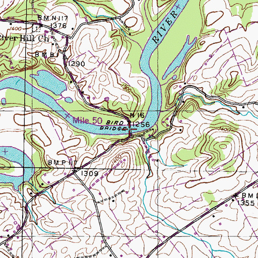 Topographic Map of Bird Bridge, TN