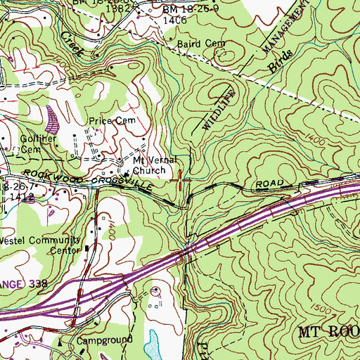Topographic Map of Birds Branch, TN