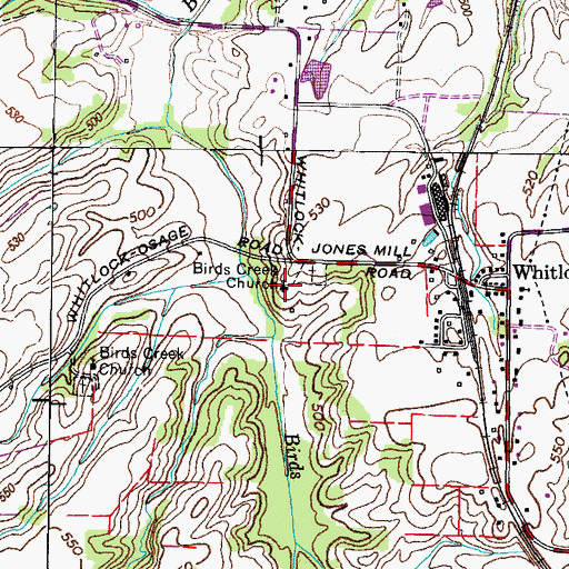 Topographic Map of Birds Creek Church, TN