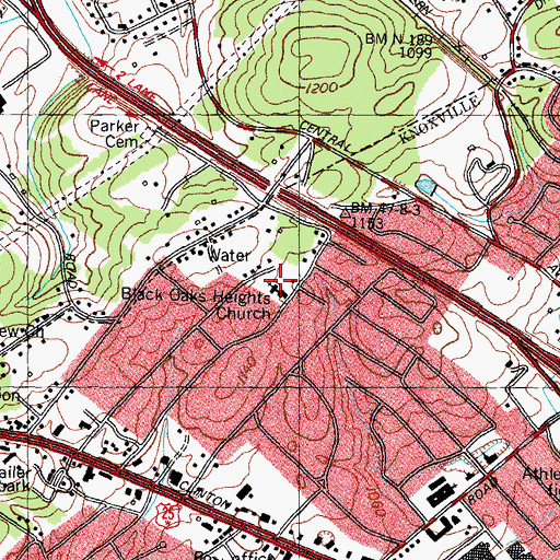 Topographic Map of Black Oaks Heights Church, TN