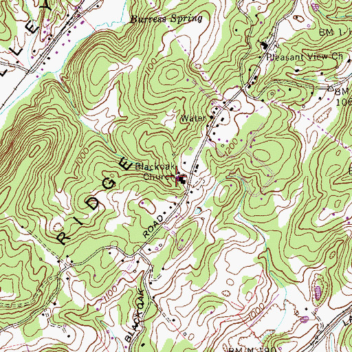 Topographic Map of Black Oak Baptist Church, TN