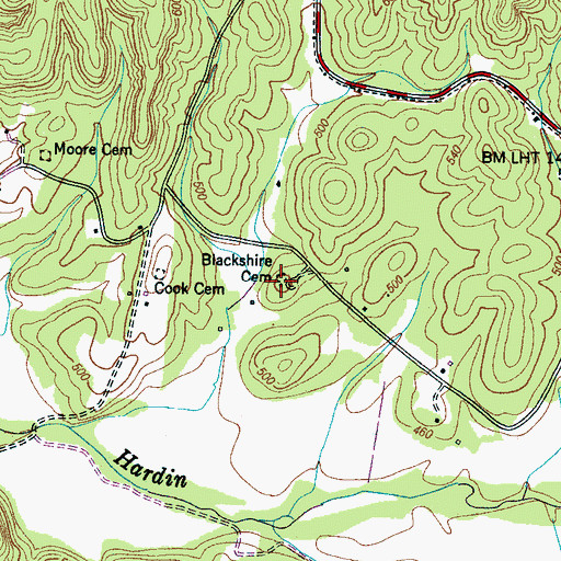 Topographic Map of Blackshire Cemetery, TN