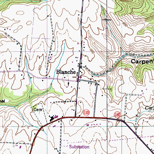 Topographic Map of Blanche, TN