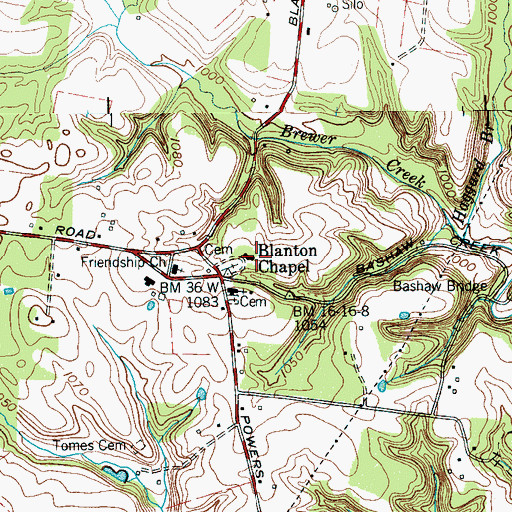 Topographic Map of Blanton Chapel, TN