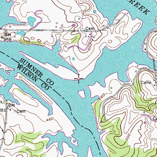 Topographic Map of Bledsoe Creek, TN