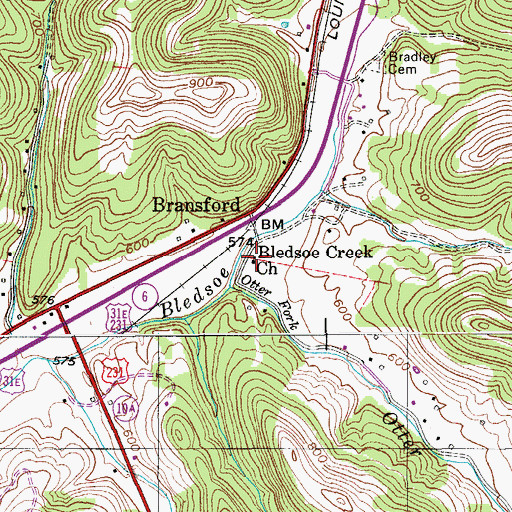 Topographic Map of Bledsoe Creek Church, TN