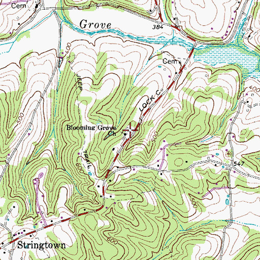 Topographic Map of Blooming Grove Church, TN