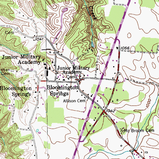 Topographic Map of Bloomington Springs, TN