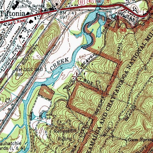 Topographic Map of Lookout Creek Trail, TN